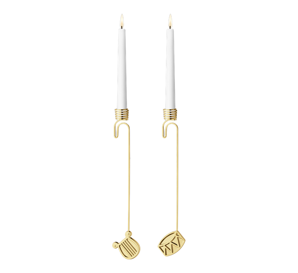 CC 2026 lysholder sett tromme & harpe 18K gull Georg Jensen