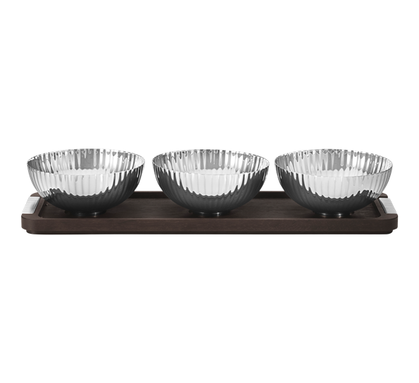 Bernadotte skålsett med holder i tre og stål fra Georg Jensen