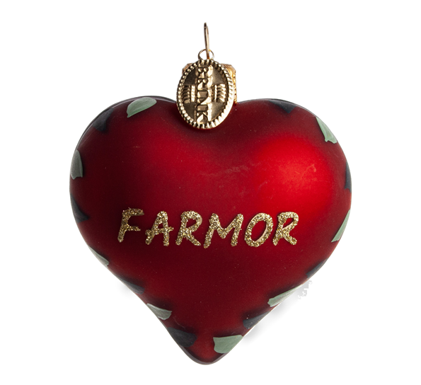 Julekule hjerte farmor 5 cm rød Brink Nordic