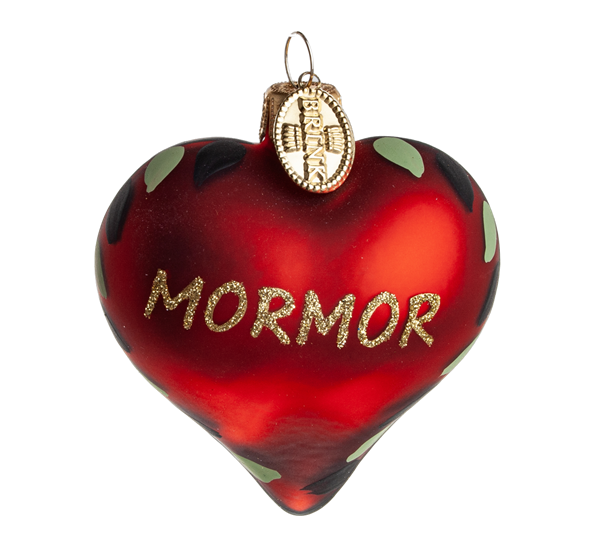 Julekule hjerte mormor 5 cm rød Brink Nordic