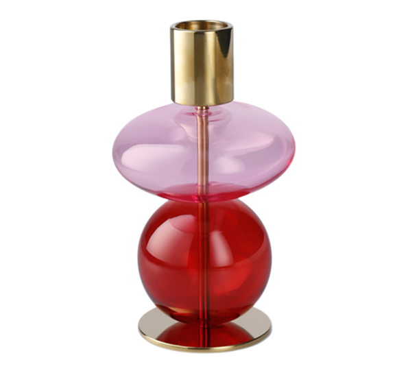 <p>Bubble lysestake 14 cm rosa og rød Holmegaard</p>
