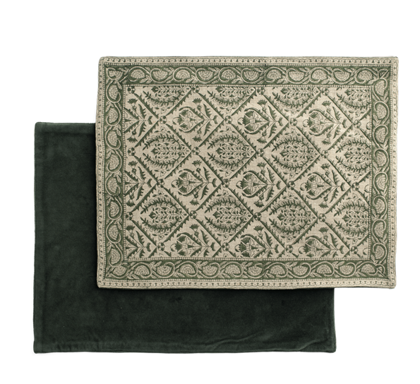 Jaipur spisebrikker 2-pk 37x50 cm lin og fløyel mosegrønn Chamois