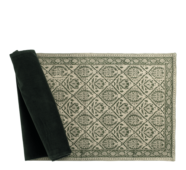 Jaipur lin- og fløyelsløper 45x150 cm mosegrønn Chamois