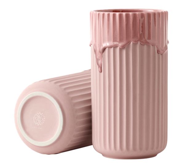 Lyngbyvase 20 cm rosa med renneglasur fra Lyngby Porcelæn