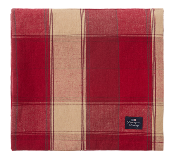 <p>Checked lin- og bomullsduk&nbsp;rød beige 150x250 cm fra Lexington</p>
