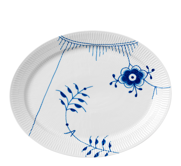 Blå Mega Riflet fat ovalt 33 cm fra Royal Copenhagen