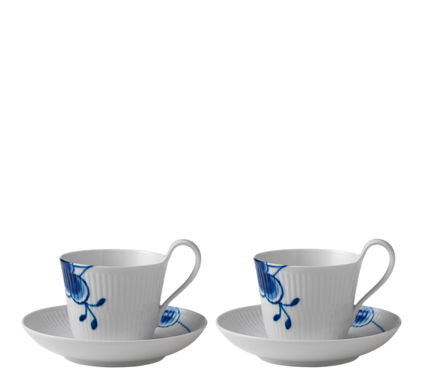 Blå Mega Riflet kaffekopp med skål 25 cl 2-pk fra Royal Copenhagen