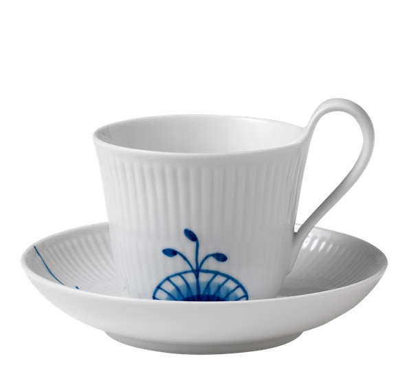 Blå Mega Riflet kopp 25cl med skål fra Royal Copenhagen