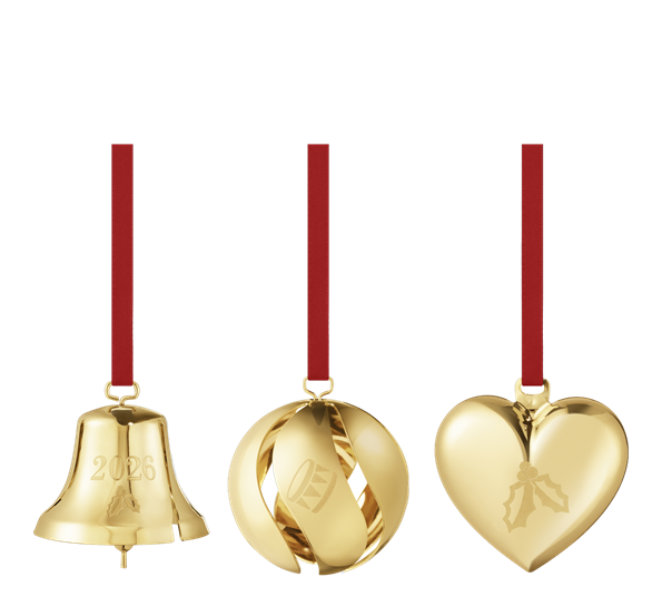 CC 2026 gavesett klokke, kule og hjerte 18K gull Georg Jensen