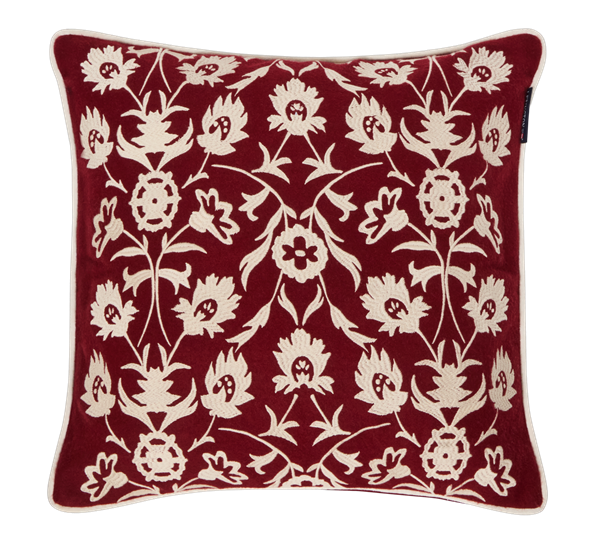 Flower putetrekk brodert ullmix rød hvit 50x50 cm fra Lexington