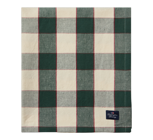 Checked lin- og bomullsduk grønn beige 150x350 cm fra Lexington