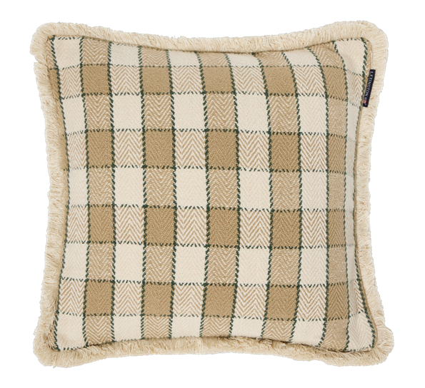 Checked putetrekk med frynser beige 50x50 cm fra Lexington