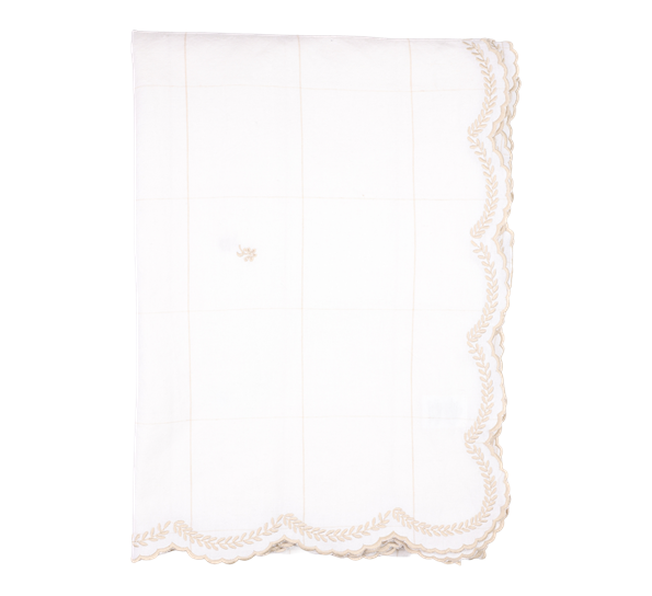 <p>Duk lin- og bomull brodert 140x300 cm khaki ByTiMo</p>
