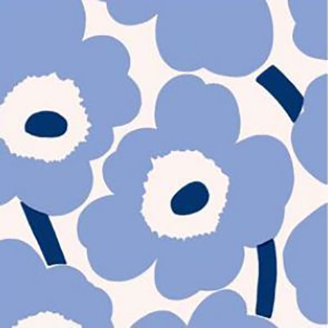 <p>Marimekko Unikko lyseblå mørkeblå lunsjservietter fra Havi</p>
