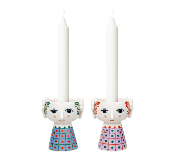 Eva lysestake 9,5 cm 2 pk blå lilla fra Bjørn Wiinblad
