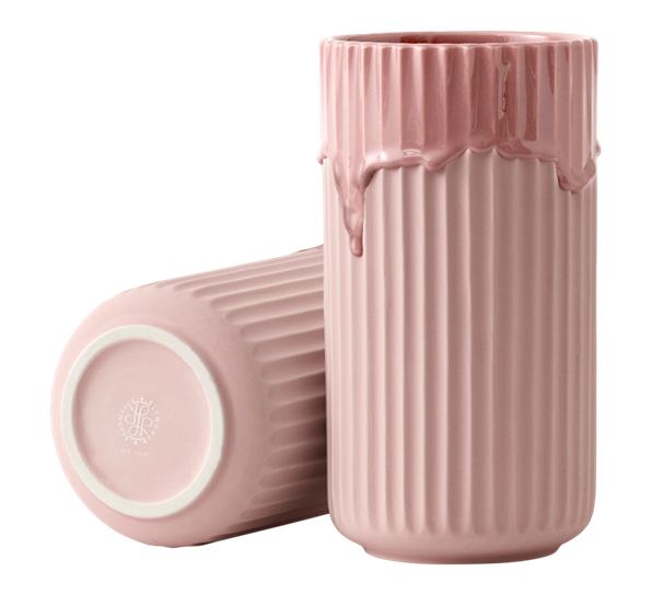 Lyngbyvase 20 cm rosa med renneglasur fra Lyngby Porcelæn