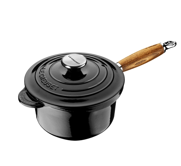 Sausegryte 1,8 l med trehåndtak blank sort fra Le Creuset