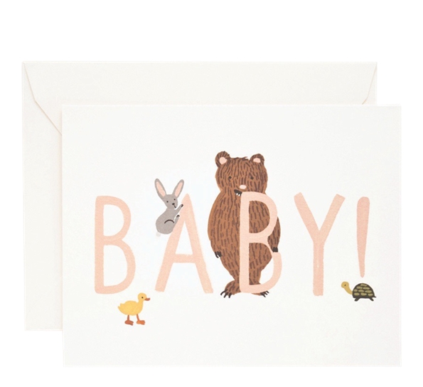 Babykort Baby! ferskenrosa fra Rifle Paper Co.