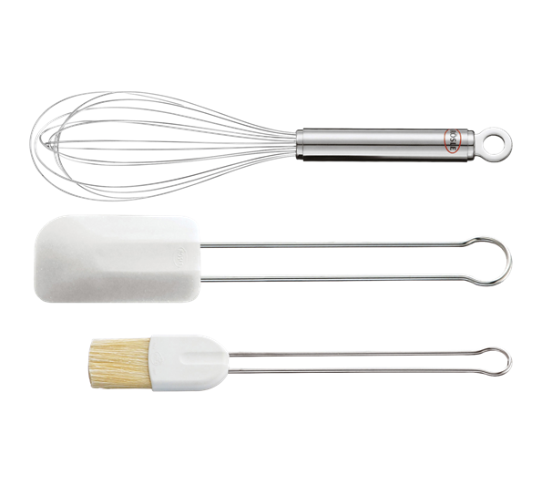 <p>Bakesett 3 deler slikkepott, bakepensel og ballongvisp fra Rösle</p>