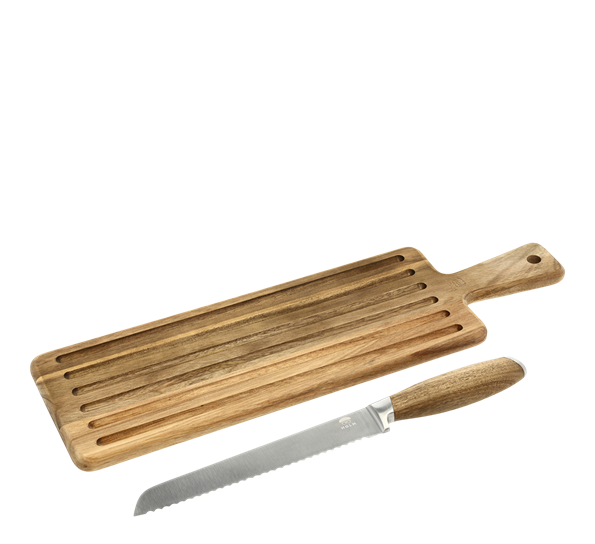 Skjærebrett med brødkniv rustfritt stål akasie fra Holm