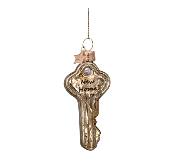 Glassornament gullnøkkel med new home 8 cm Vondels