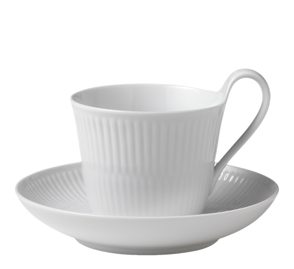 Hvit Riflet kaffekopp med skål 24 cl fra Royal Copenhagen