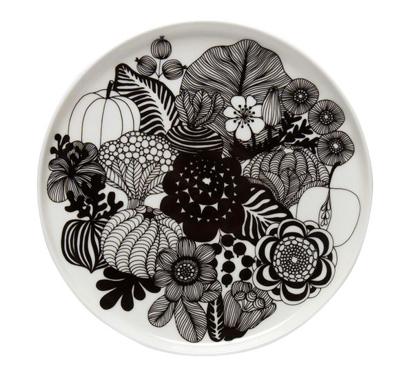 Oiva Siirtolapuutarha asjett 20 cm hvit sort fra Marimekko