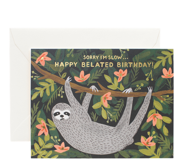 Kort Sloth Belated Birthday fra Rifle Paper Co.