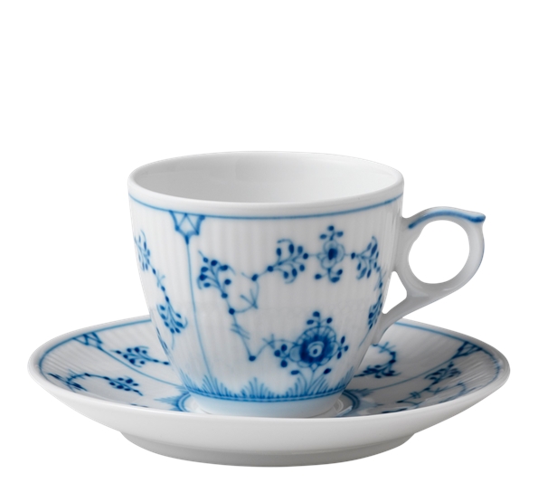 Musselmalt Riflet espressokopp 10cl over under fra Royal Copenhagen