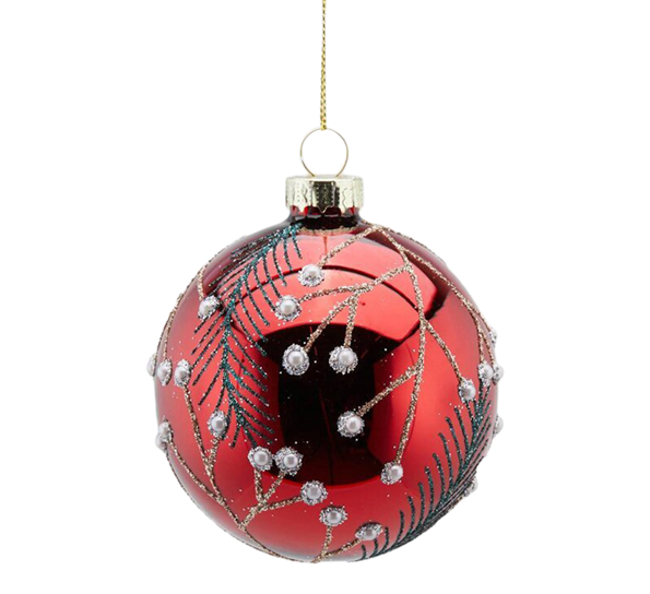 Julekule med perler ø8 cm rød EDG Enzo de Gasperi