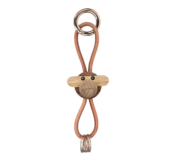 Nøkkelring ape gull med naturlær teak limba fra Kay Bojesen