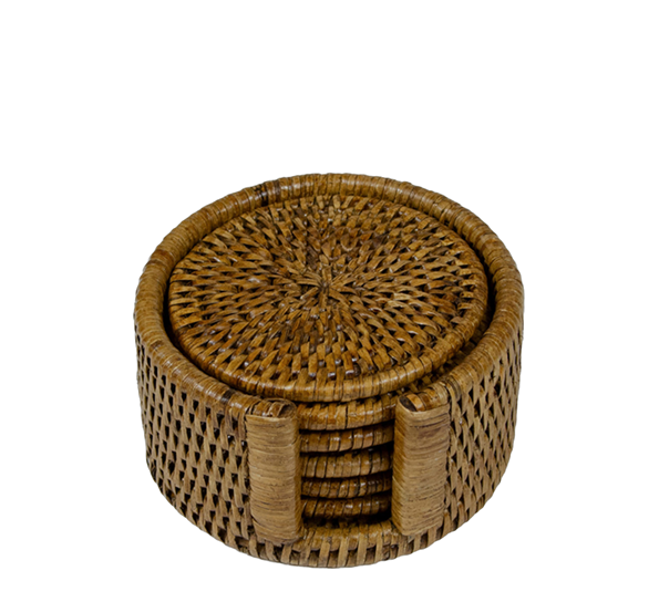 Rotting glassbrikker rund 6-pk med holder brun Caspari