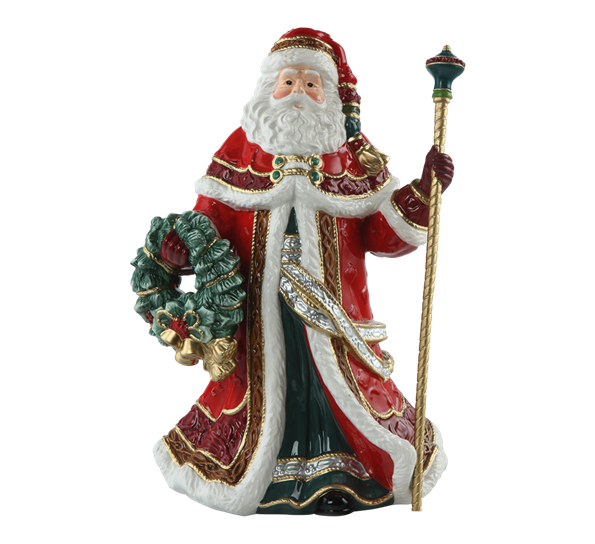 F&F julenisse med krans og stokk rød 33 cm fra Goebel