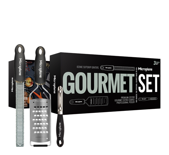 <p>Gourmet gavesett&nbsp;zester rivjern og skreller 46020+45008+48091 Microplane</p>
