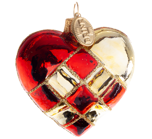 Julekule hjerte vevd rødt og gull 5cm fra Brink Nordic