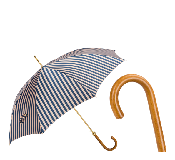 Paraply lang striper med Malacca håndtak blå beige fra Pasotti Ombrelli