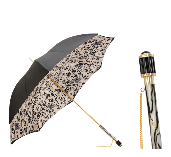 Paraply lang med beige toner sort fra Pasotti Ombrelli