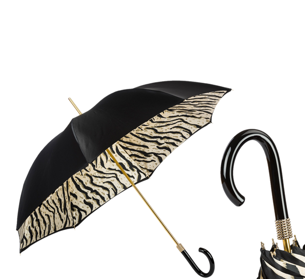 Paraply lang tigermønster sort fra Pasotti Ombrelli