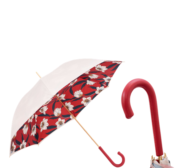 Paraply lang elfenben med blomster rød blå fra Pasotti Ombrelli