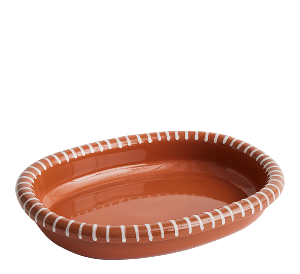 Barro ovalfat 36x27x6 cm natur med striper fra HAY