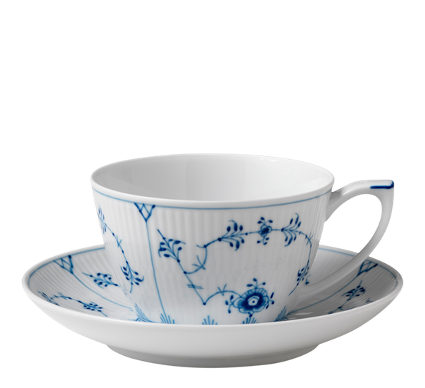 Musselmalt Riflet tekopp med skål 28 cl fra Royal Copenhagen