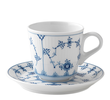 Musselmalt Riflet espressokopp og skål 9 cl fra Royal Copenhagen