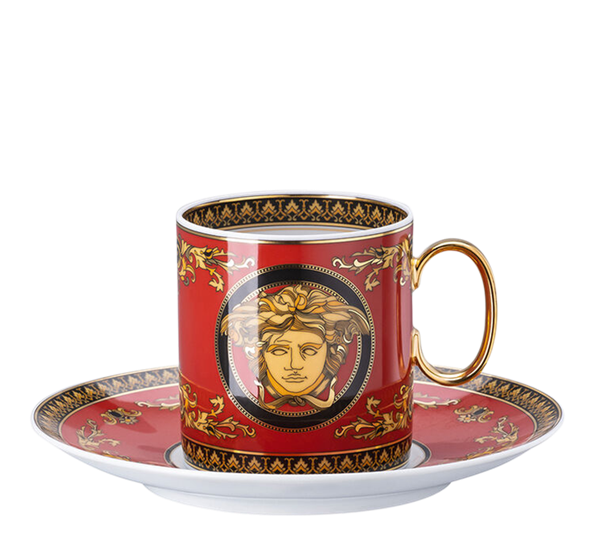 Medusa kaffekopp høy med skål 2,3dl rød fra Versace