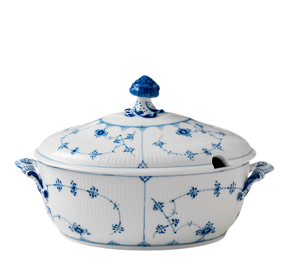 Musselmalt Riflet suppeterrin med lokk 2 liter fra Royal Copenhagen