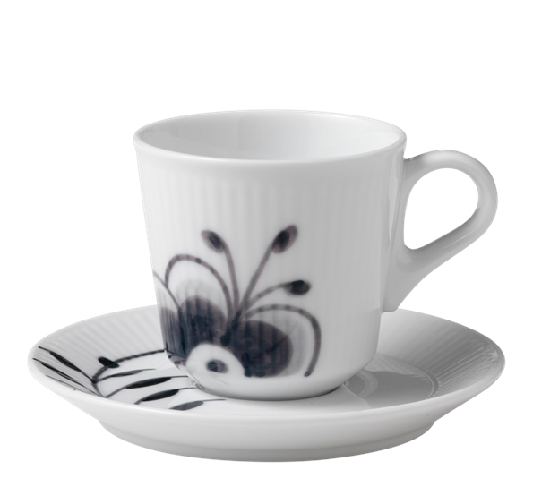 Sort Mega Riflet espressokopp med skål fra Royal Copenhagen