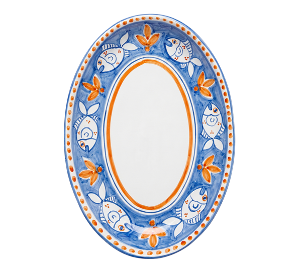Amalfi ovalfat 40 cm Fish blue & orange Dipinto Ceramics