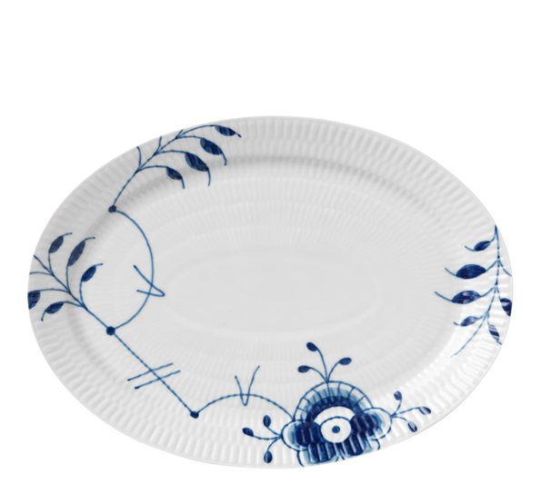 Blå Mega Riflet tallerken oval 28 cm fra Royal Copenhagen