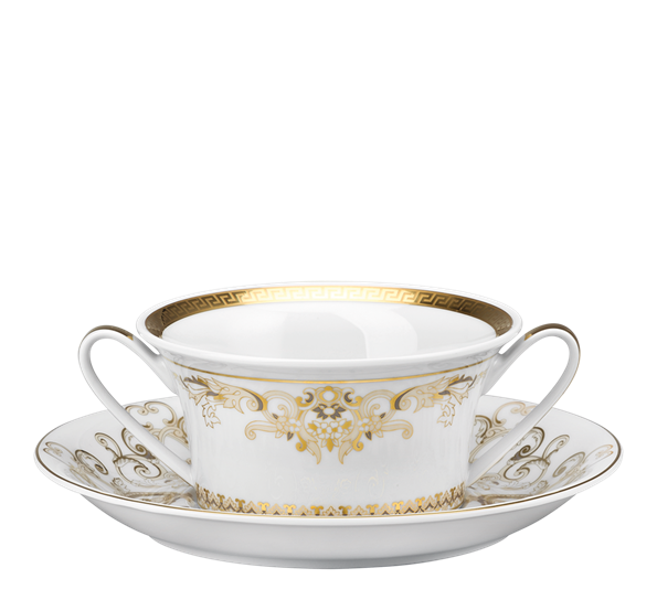 Medusa Gala gold buljongkopp med skål fra Versace