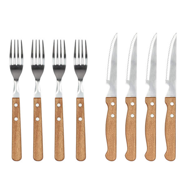 Biffbestikk 8 deler rustfritt stål akasietre Holm