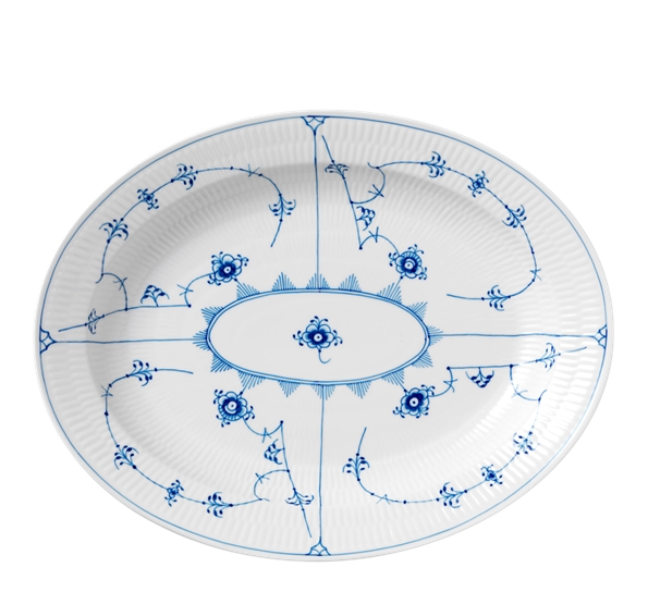 Musselmalt Riflet fat ovalt 36,5 cm fra Royal Copenhagen